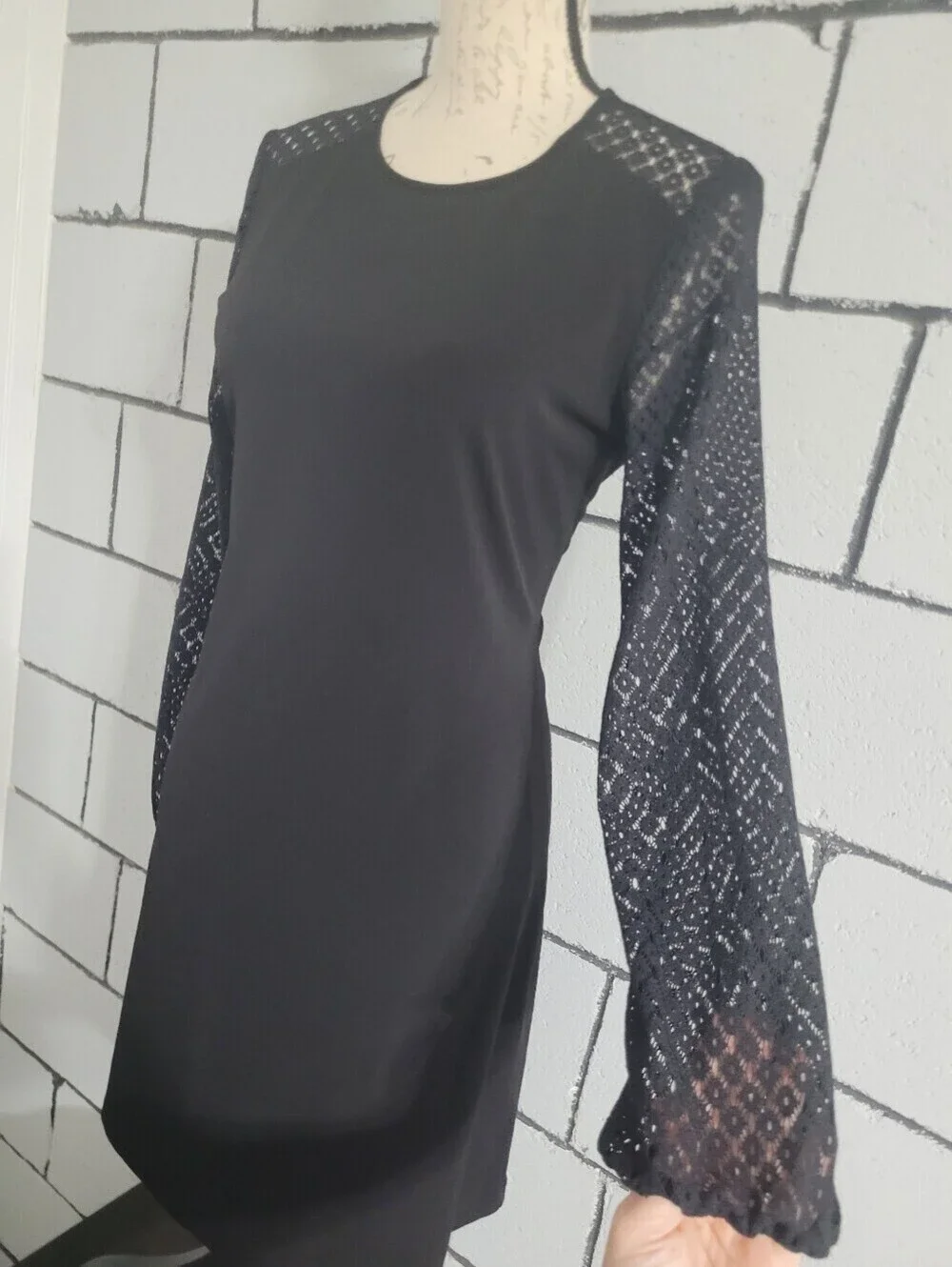 Micheal Kors Black Lace-Sleeve Dress Sz S